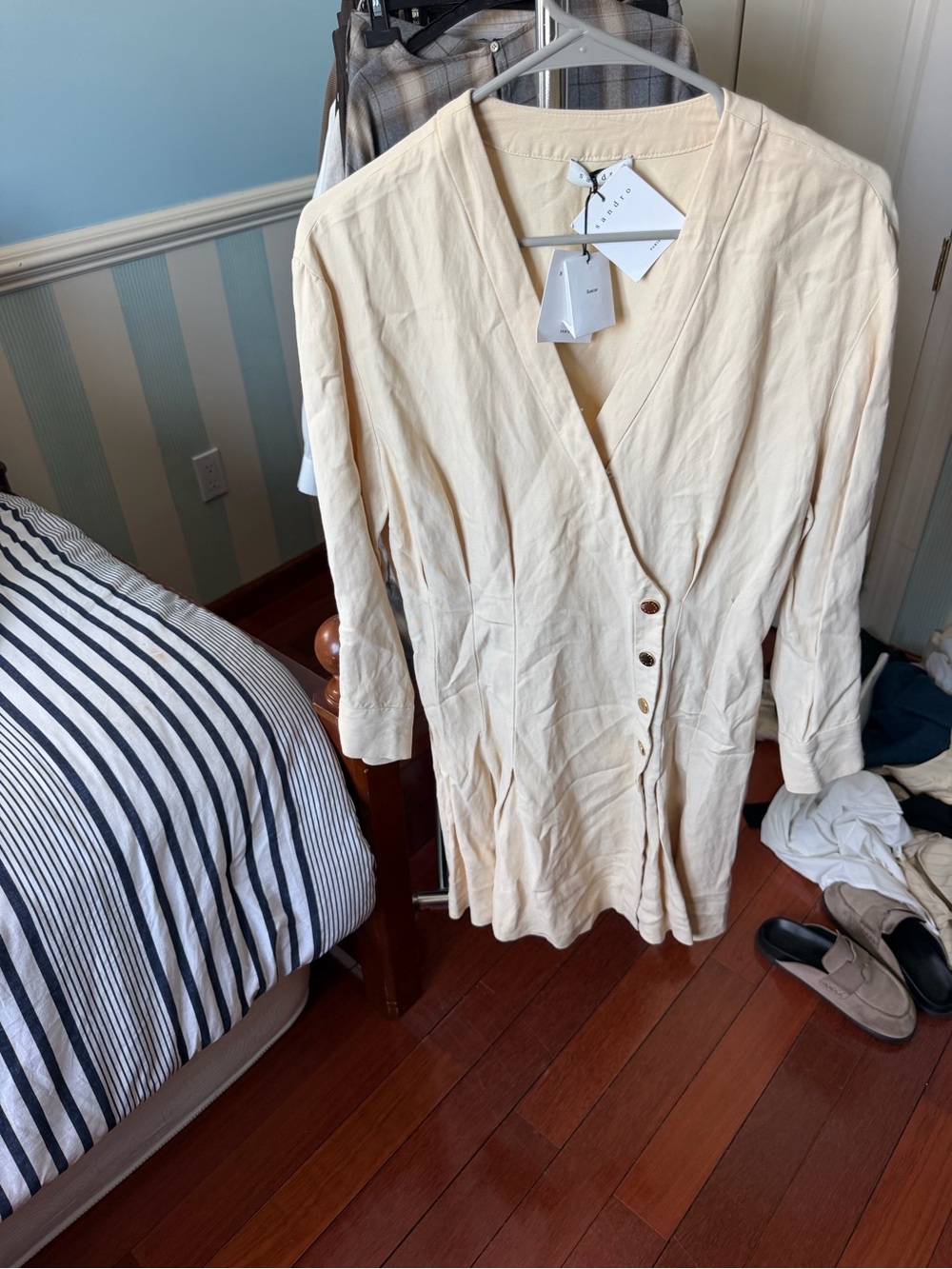 Sandro Cream Button-Front Mini Dress